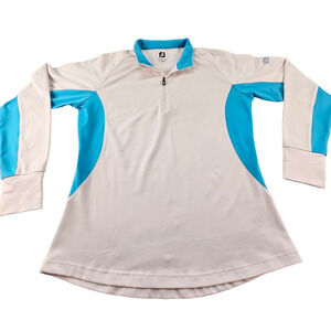 Footjoy Golf Quarter Zip Performance  Pullover Ladies Large White Teal The Links